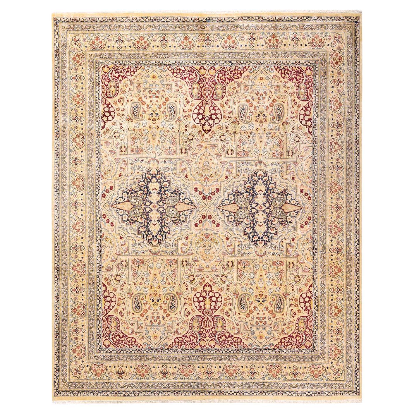One-of-a-Kind Hand Knotted Floral Mogul Ivory Area Rug