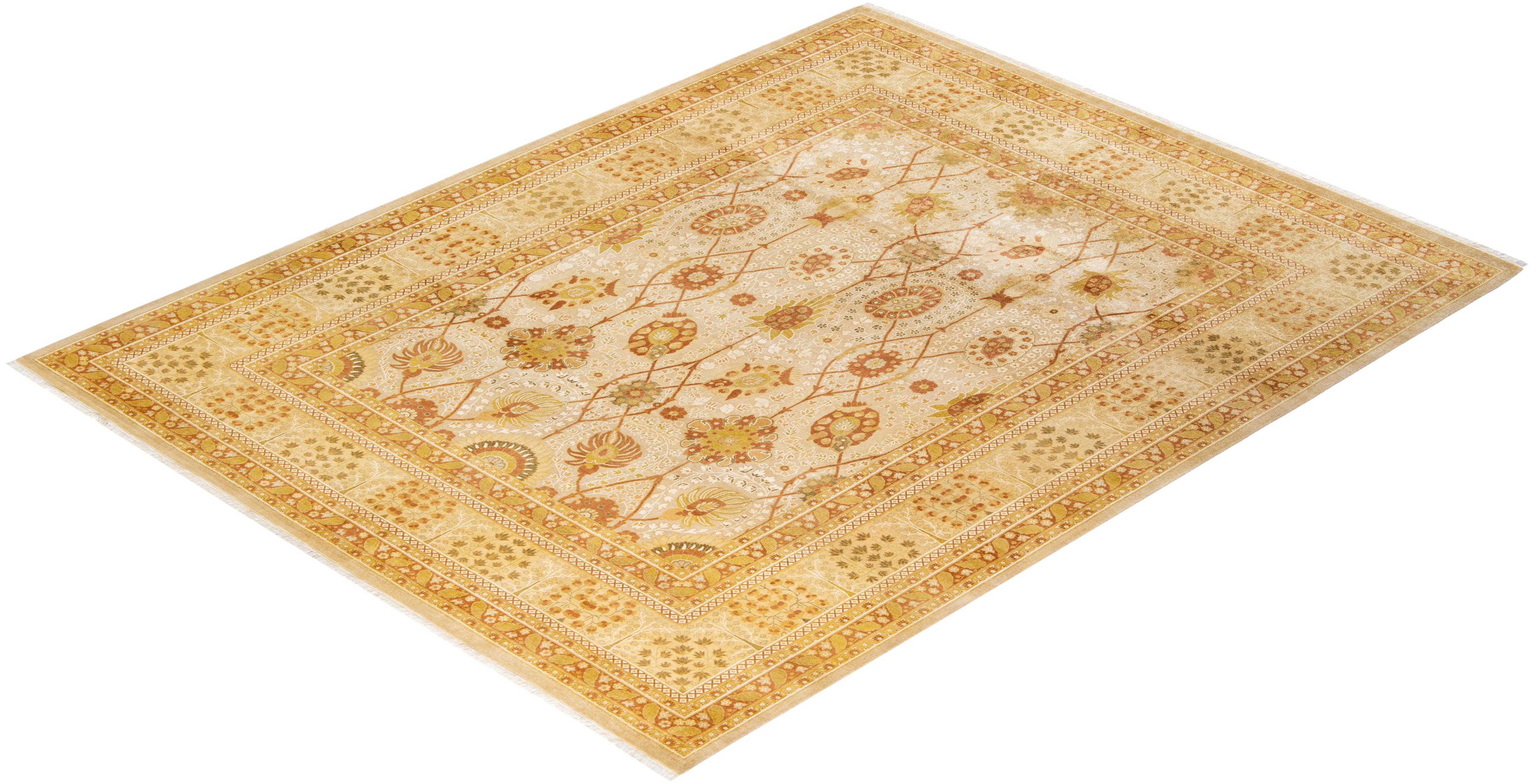 One-of-a-Kind Hand Knotted Floral Mogul Ivory Area Rug 8' 4