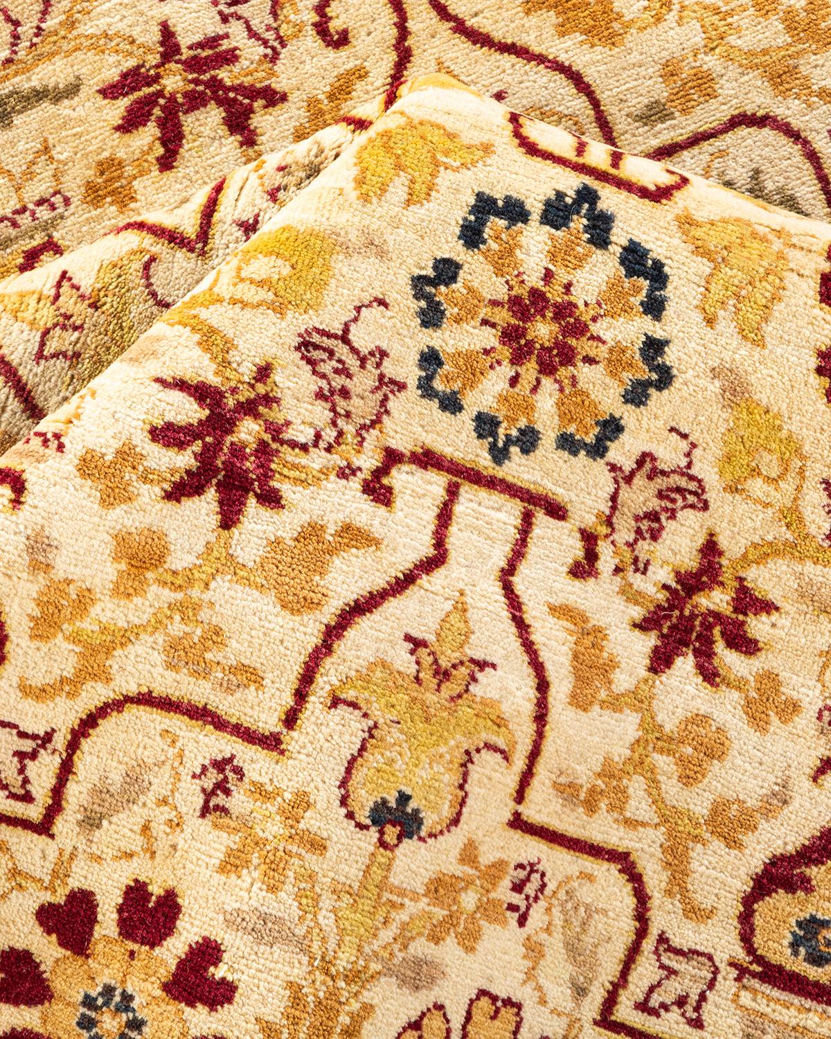 One-Of-A-Kind Hand Knotted Floral Mogul Ivory Area Rug 9' 1