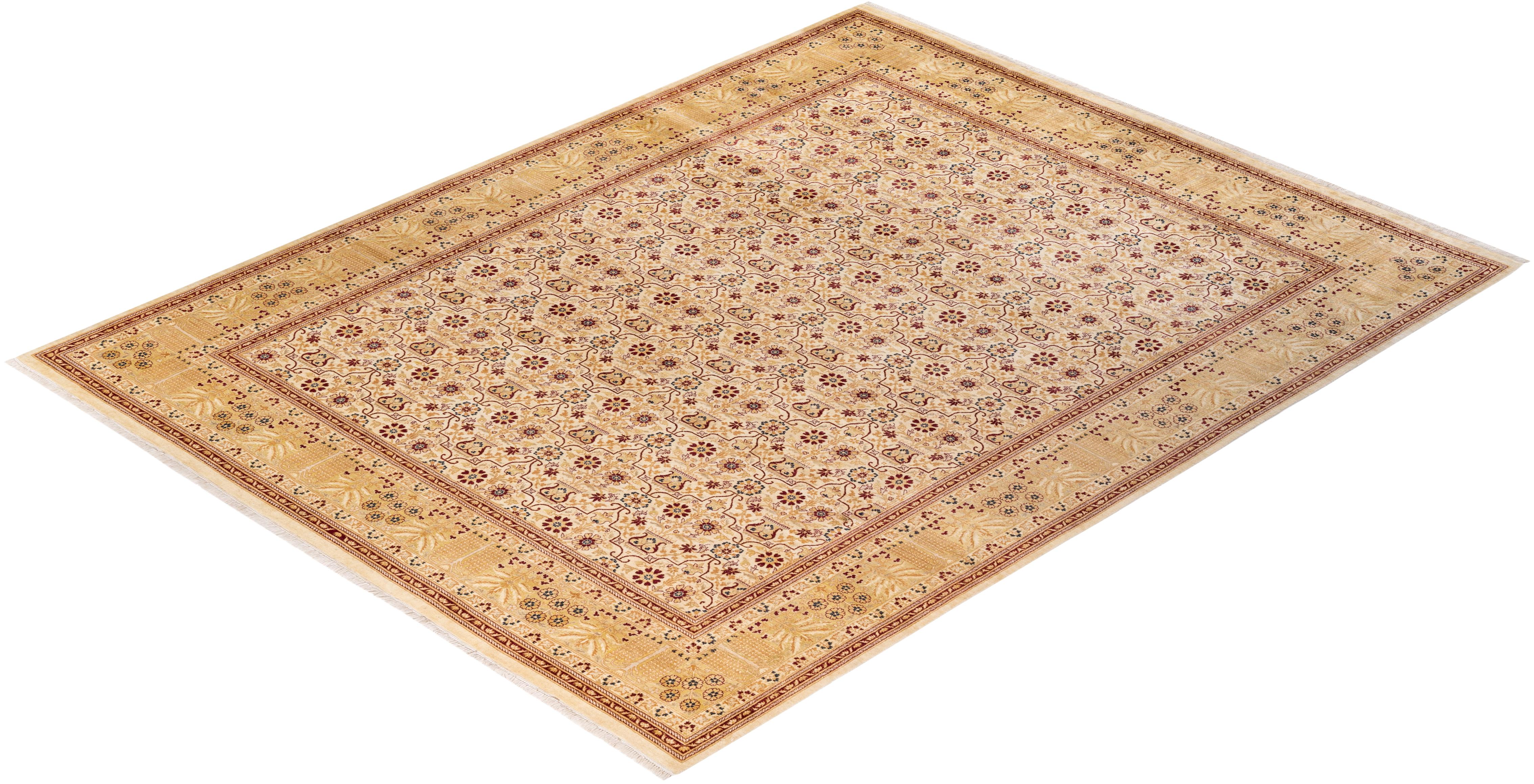 Alfombra Floral Mogul Marfil Anudada a Mano, Única en su Género en venta 2