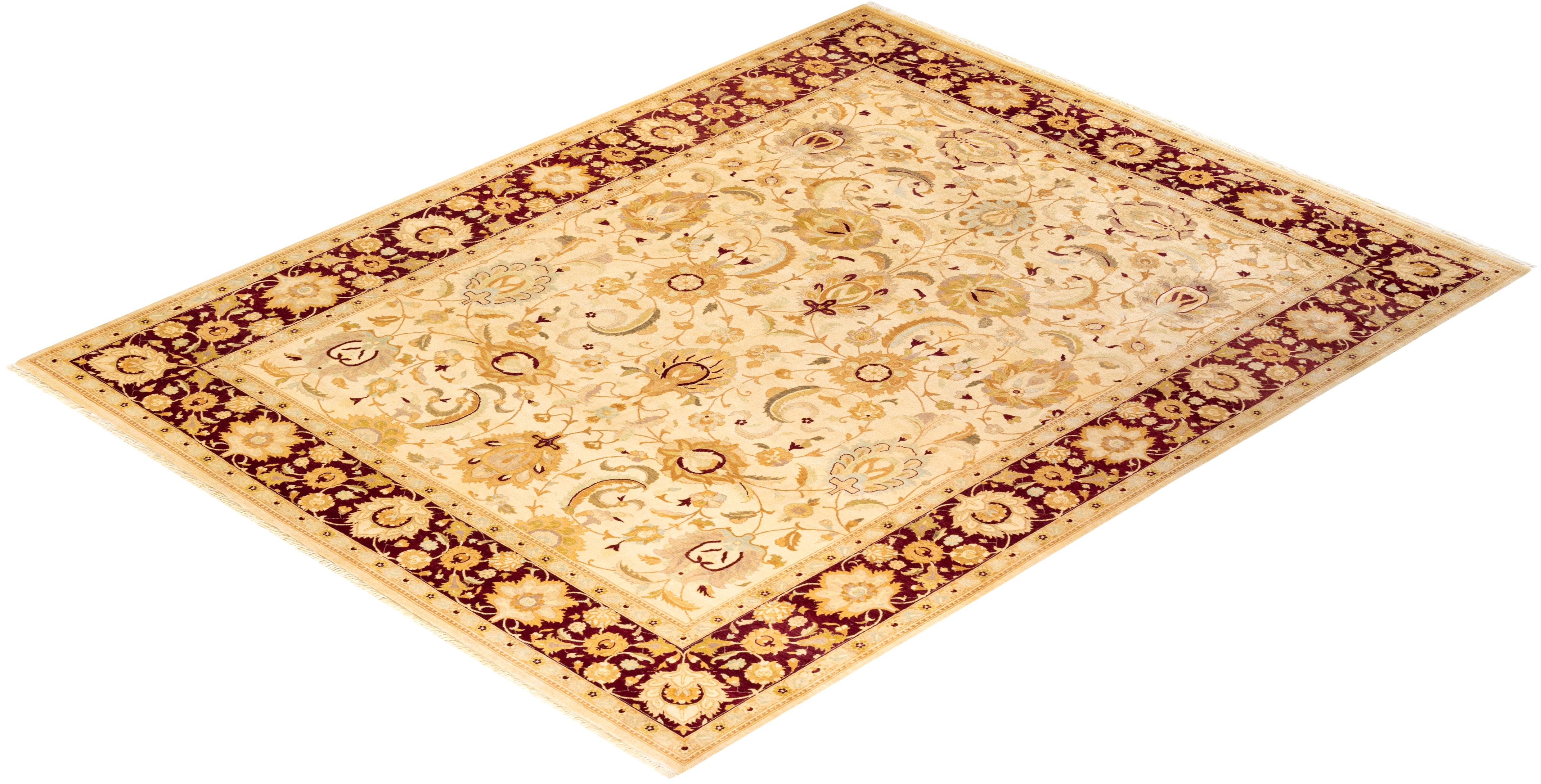 One-Of-A-Kind Hand Knotted Floral Mogul Ivory Area Rug For Sale 2