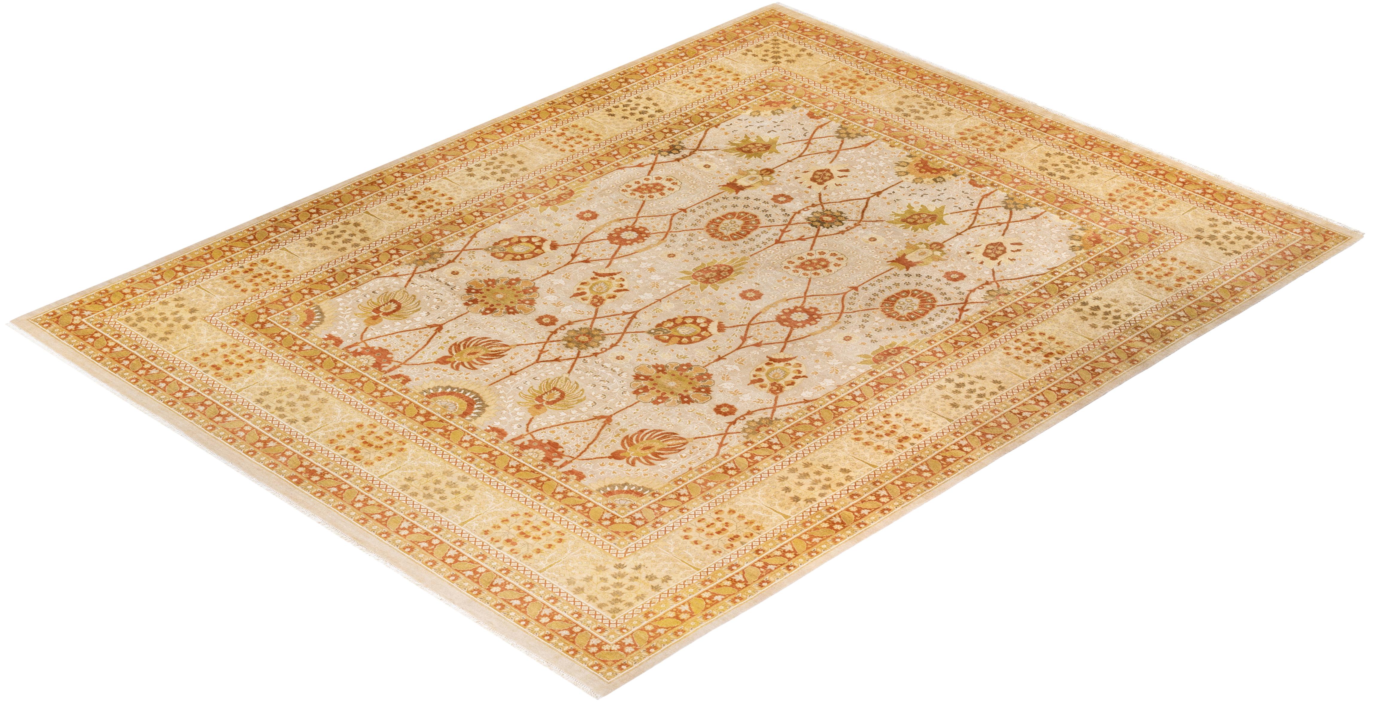 Tapis Mogul ivoire à fleurs noué à la main - Exemplaire unique en vente 2
