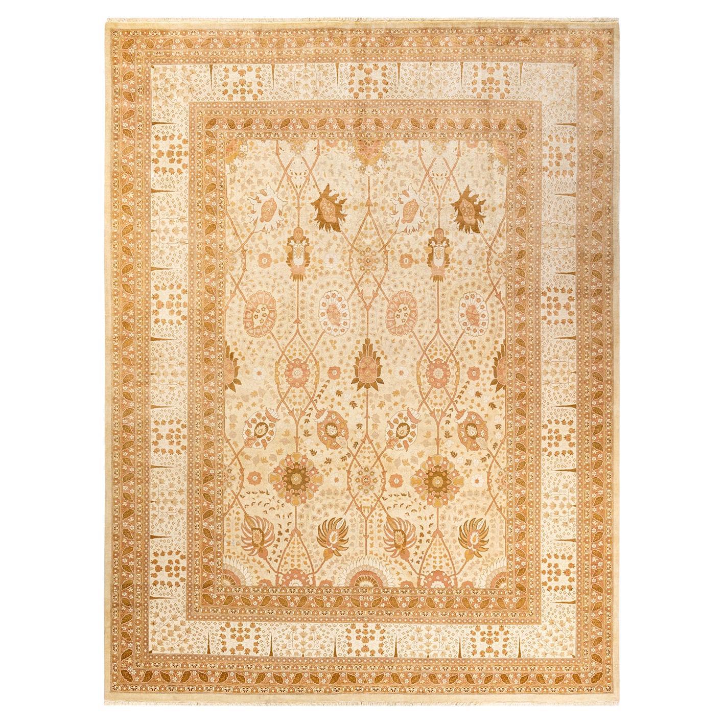 One-of-a-Kind Hand Knotted Floral Mogul Ivory Area Rug