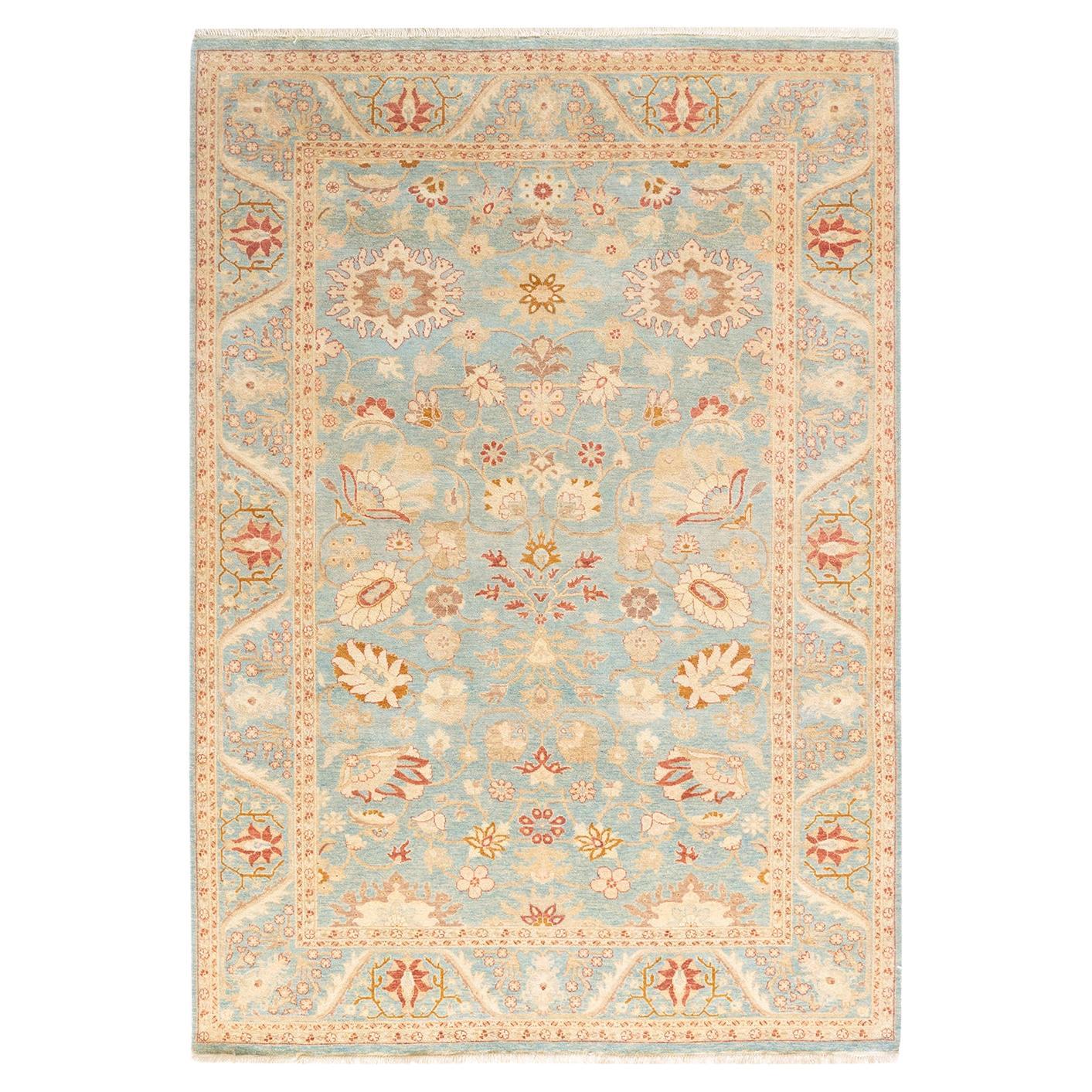 One-of-a-kind Hand Knotted Floral Mogul Light Blue Area Rug