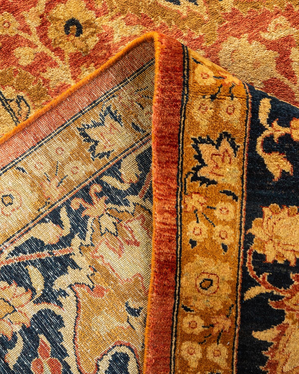Laine Tapis unique en son genre, noué à la main, à motifs floraux, Mogul, bleu clair en vente