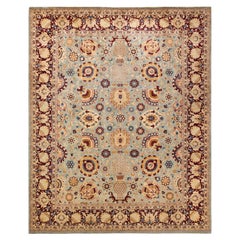 One-of-a-Kind Hand Knotted Floral Mogul Light Blue Area Rug