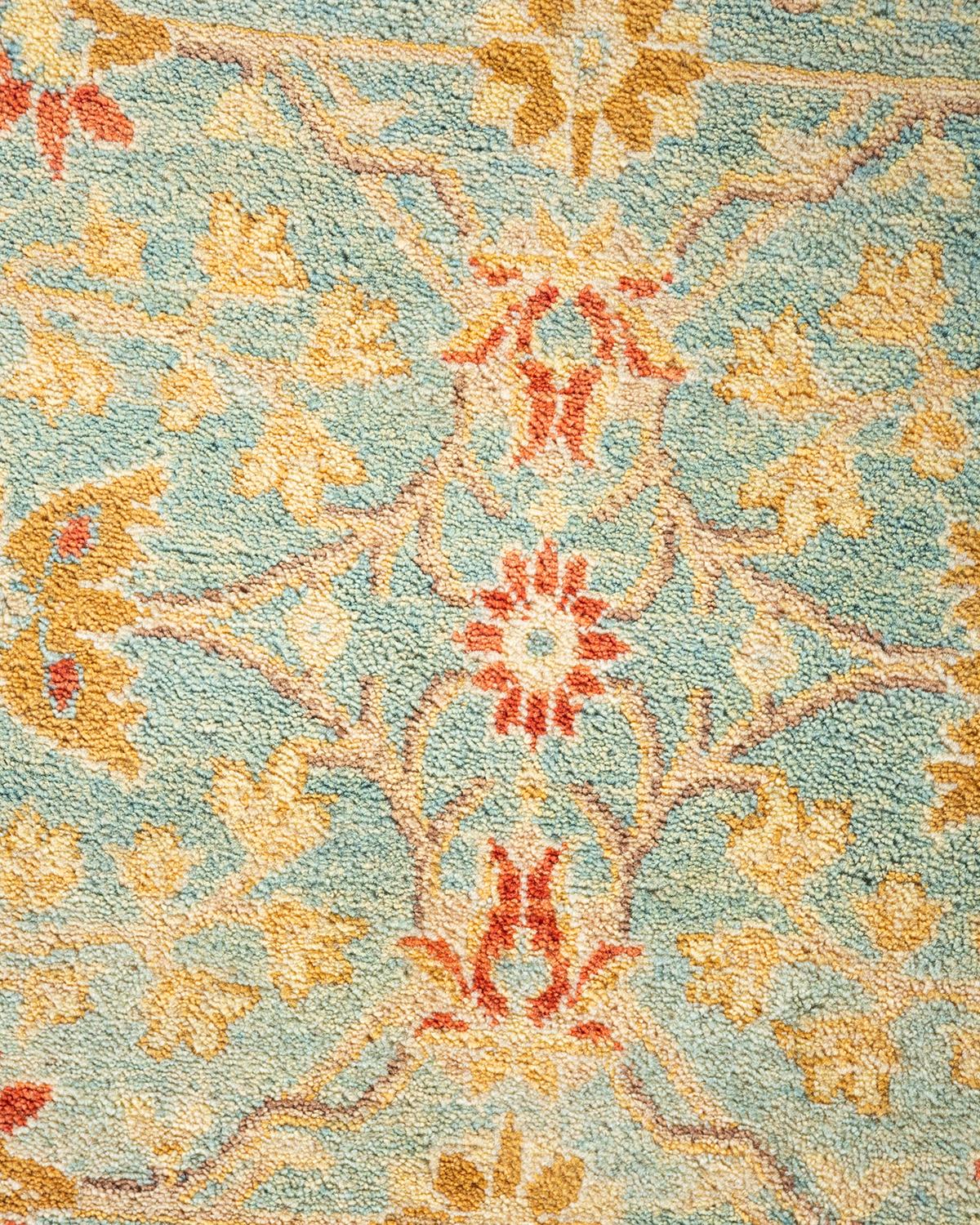 Pakistani One-of-a-kind Hand Knotted Floral Mogul Light Blue Area Rug For Sale