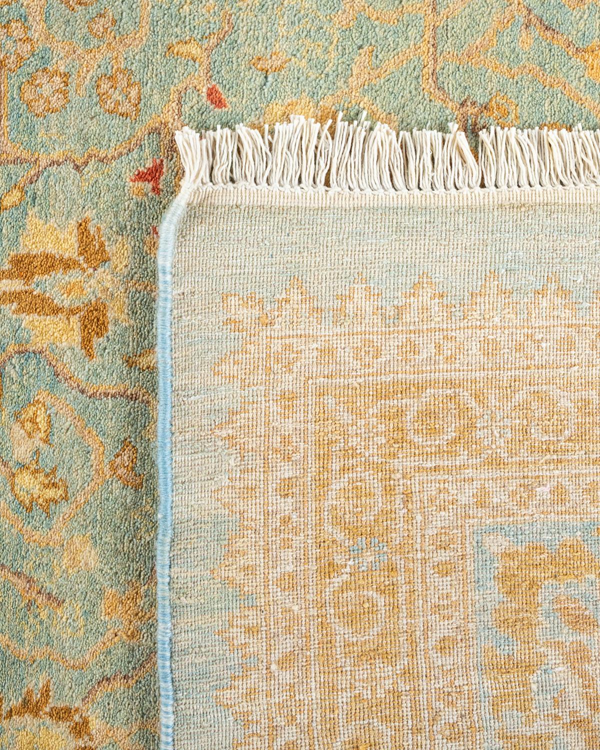 Contemporary One-of-a-kind Hand Knotted Floral Mogul Light Blue Area Rug For Sale