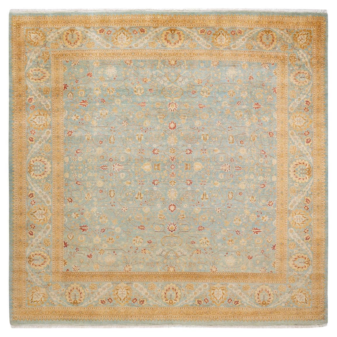 One-of-a-kind Hand Knotted Floral Mogul Light Blue Area Rug