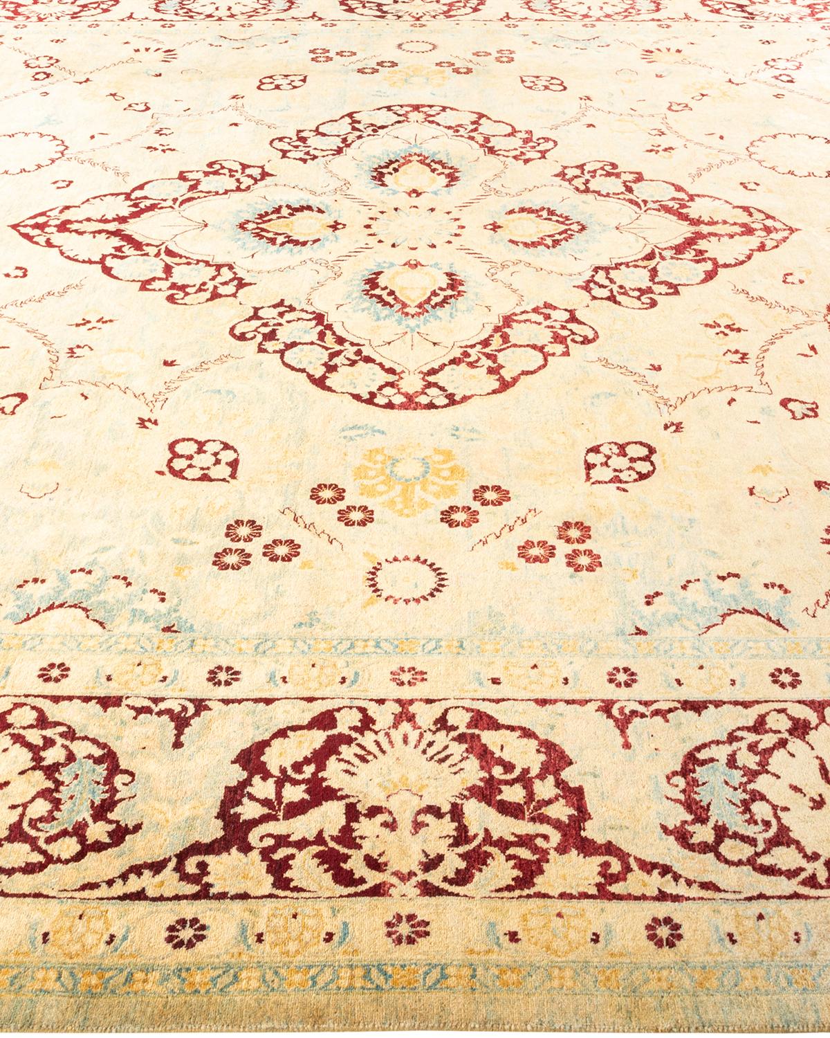 One-Of-A-Kind Hand Knotted Floral Mogul Light Blue Area Rug 9' 2