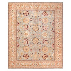 Tapis Mogul bleu clair à fleurs noué à la main, unique en son genre