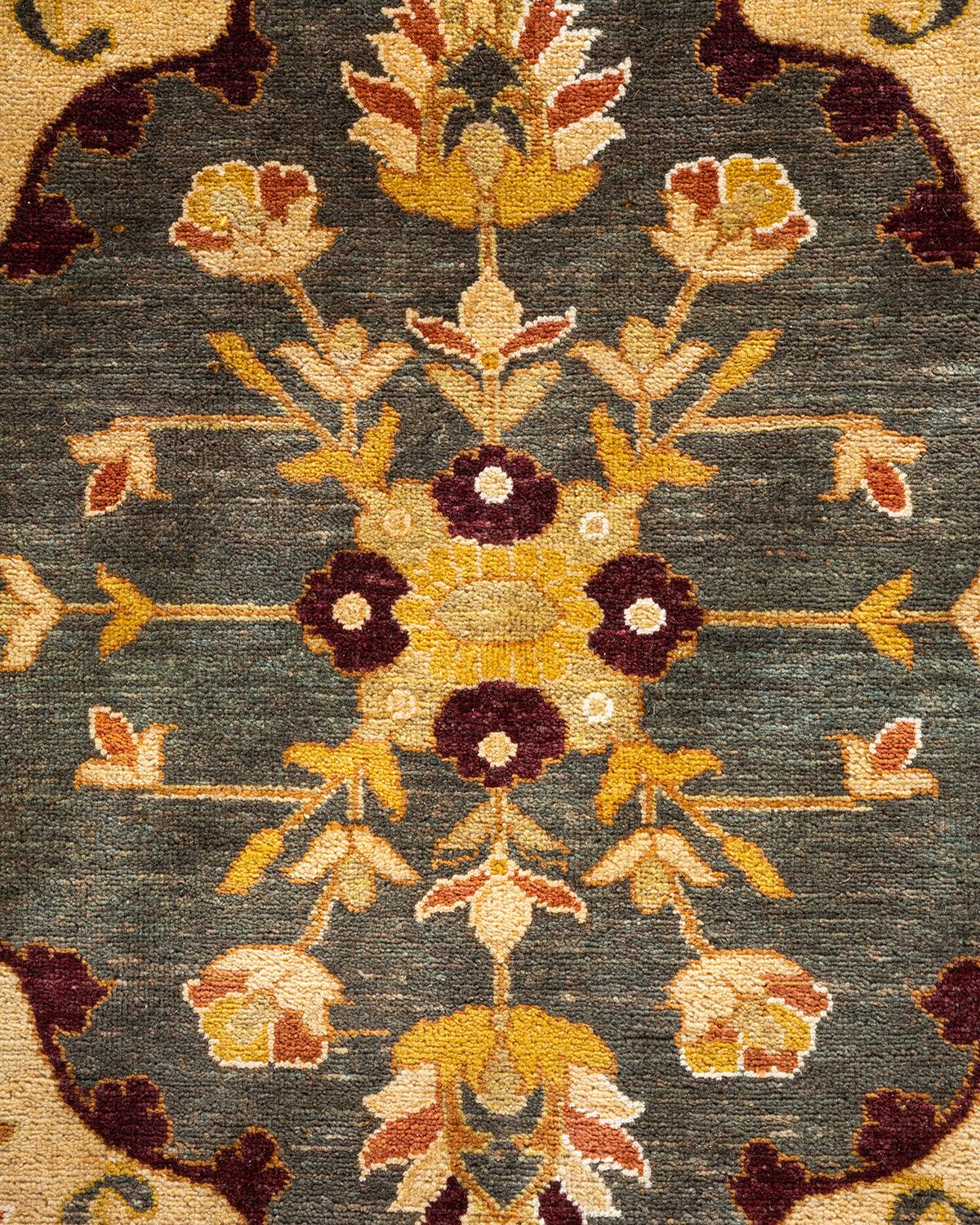 Pakistani One-of-a-kind Hand Knotted Floral Mogul Orange Area Rug For Sale