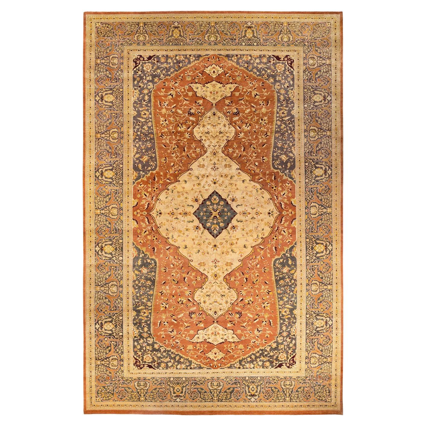 One-of-a-kind Hand Knotted Floral Mogul Orange Area Rug