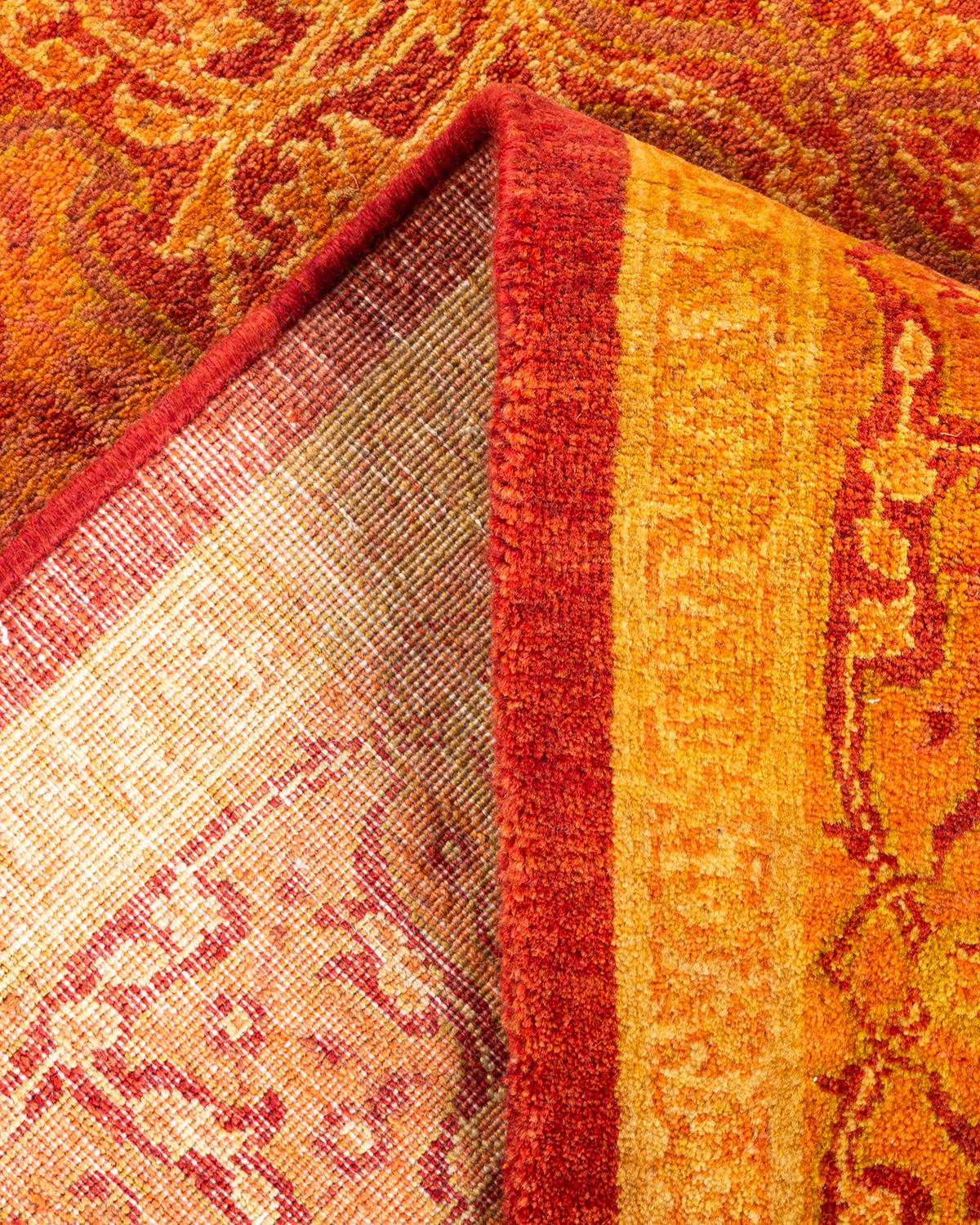 Handgeknüpfter, geblümter Mogul Orange Teppich, Unikat (Wolle) im Angebot