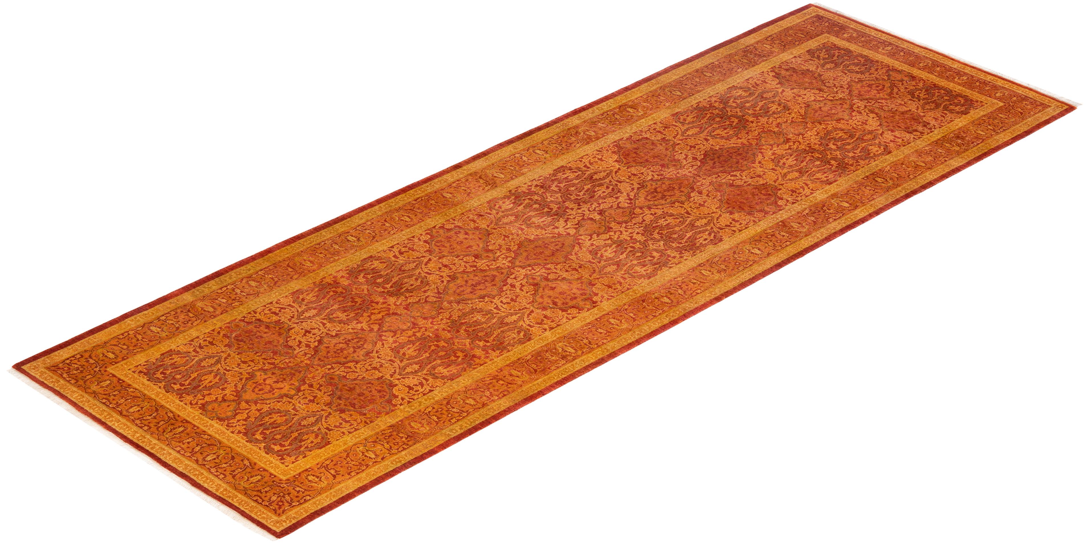 Handgeknüpfter, geblümter Mogul Orange Teppich, Unikat im Angebot 2