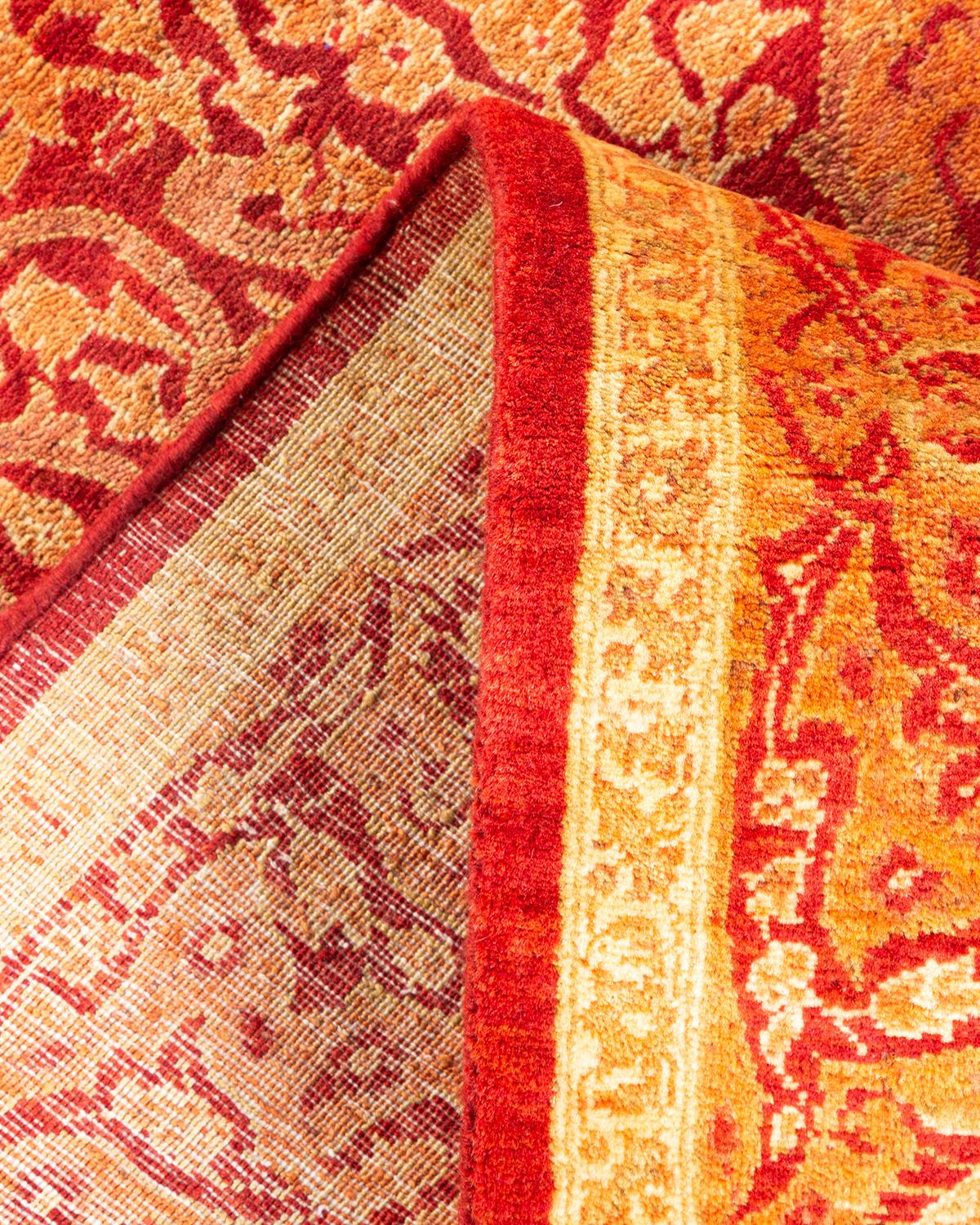 Handgeknüpfter, geblümter Mogul Orange Teppich, Unikat (Wolle) im Angebot