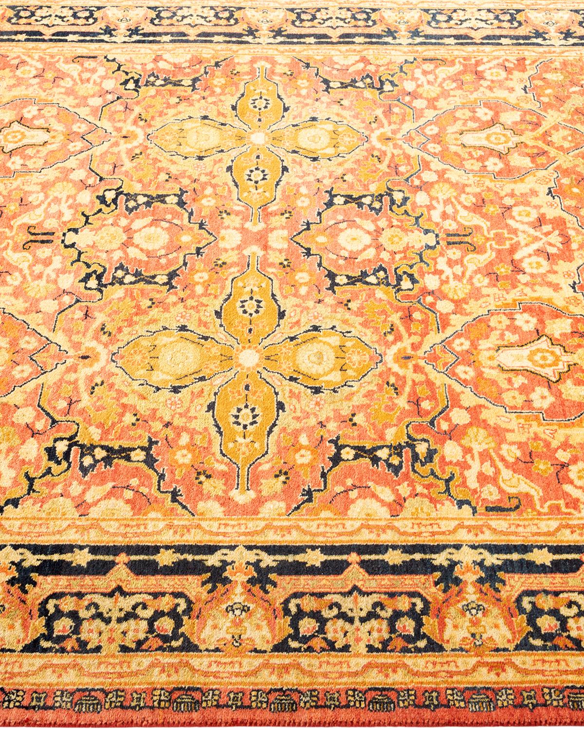 One-of-a-kind Hand Knotted Floral Mogul Orange Area Rug In New Condition For Sale In Norwalk, CT