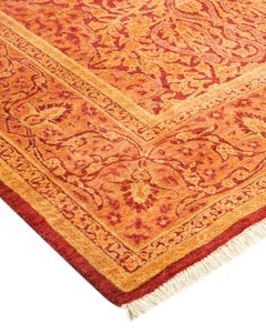One-of-a-Kind Hand Knotted Floral Mogul Orange Area Rug