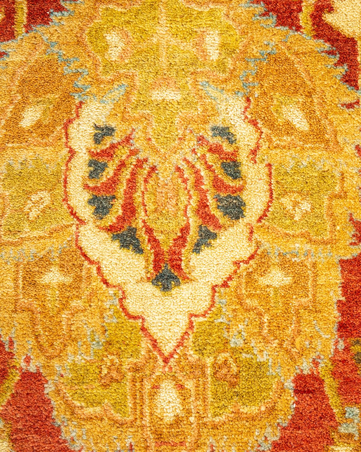 Handgeknüpfter, geblümter Mogul Orange Teppich, Unikat (Pakistanisch) im Angebot