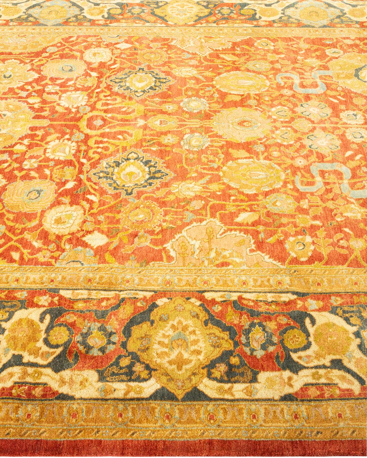 Handgeknüpfter, geblümter Mogul Orange Teppich, Unikat im Zustand „Neu“ im Angebot in Norwalk, CT