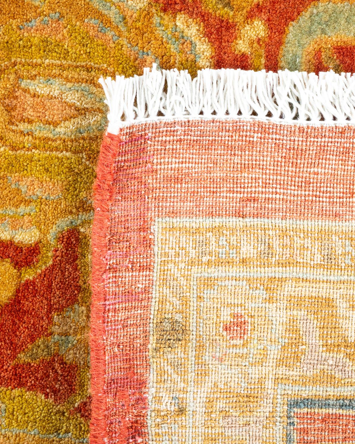 Handgeknüpfter, geblümter Mogul Orange Teppich, Unikat (21. Jahrhundert und zeitgenössisch) im Angebot