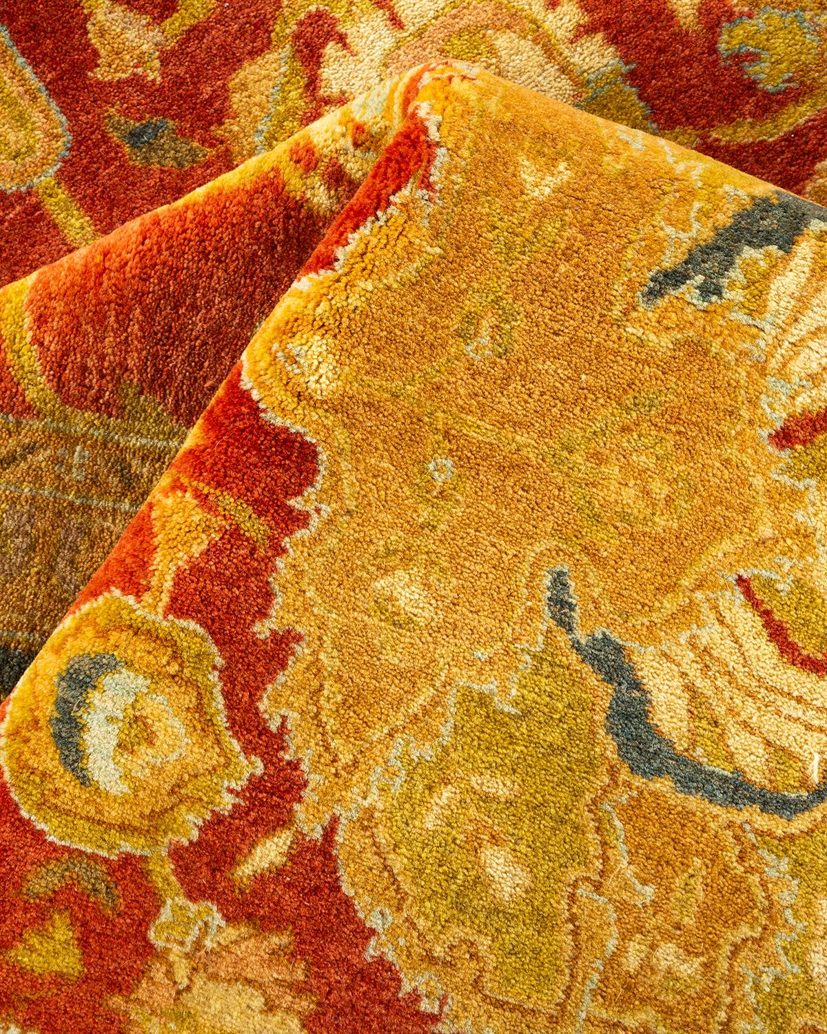 Handgeknüpfter, geblümter Mogul Orange Teppich, Unikat im Angebot 1