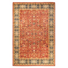One-Of-A-Kind Hand Knotted Floral Mogul Orange Area Rug