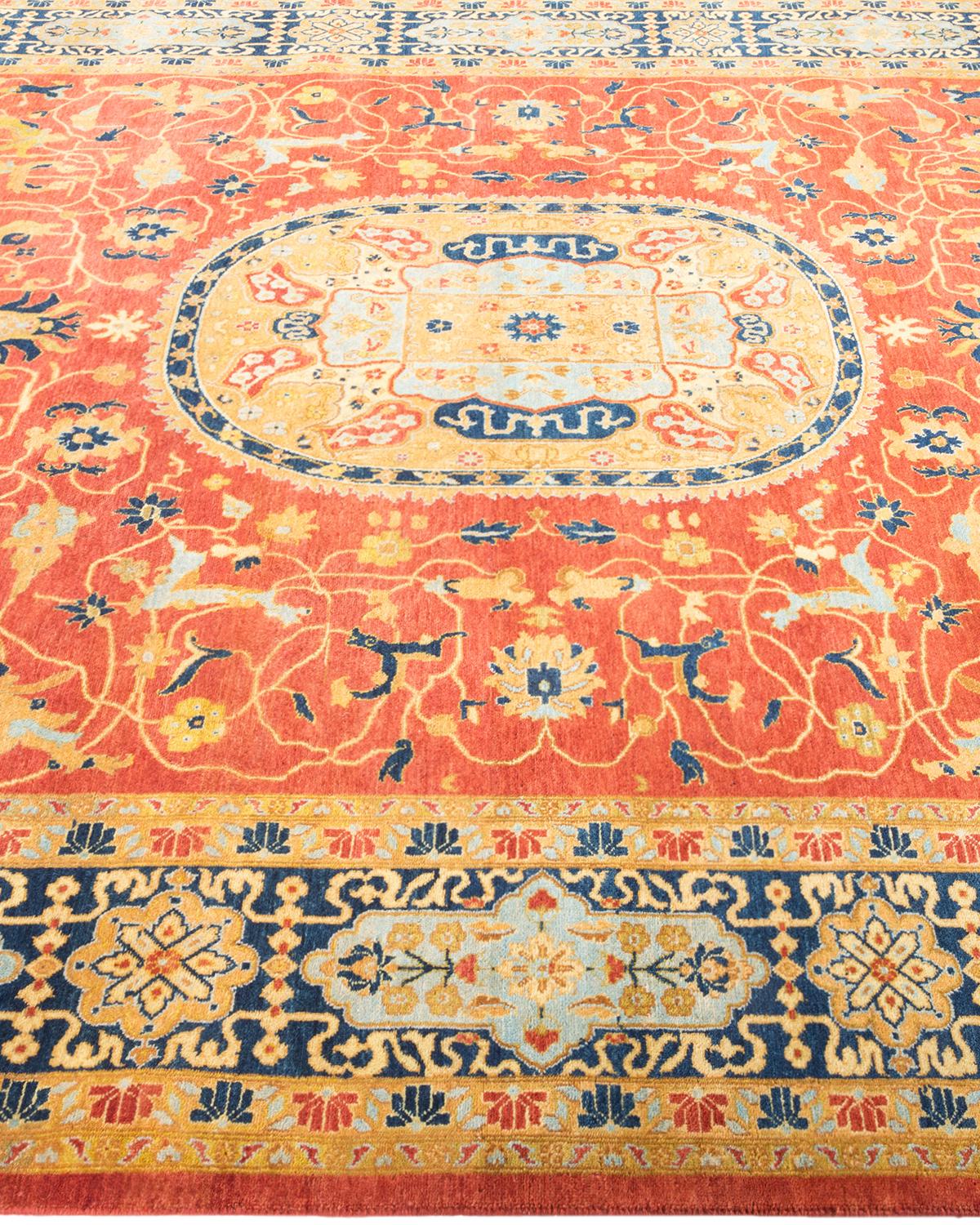 One-of-a-kind Hand Knotted Floral Mogul Orange Area Rug In New Condition For Sale In Norwalk, CT