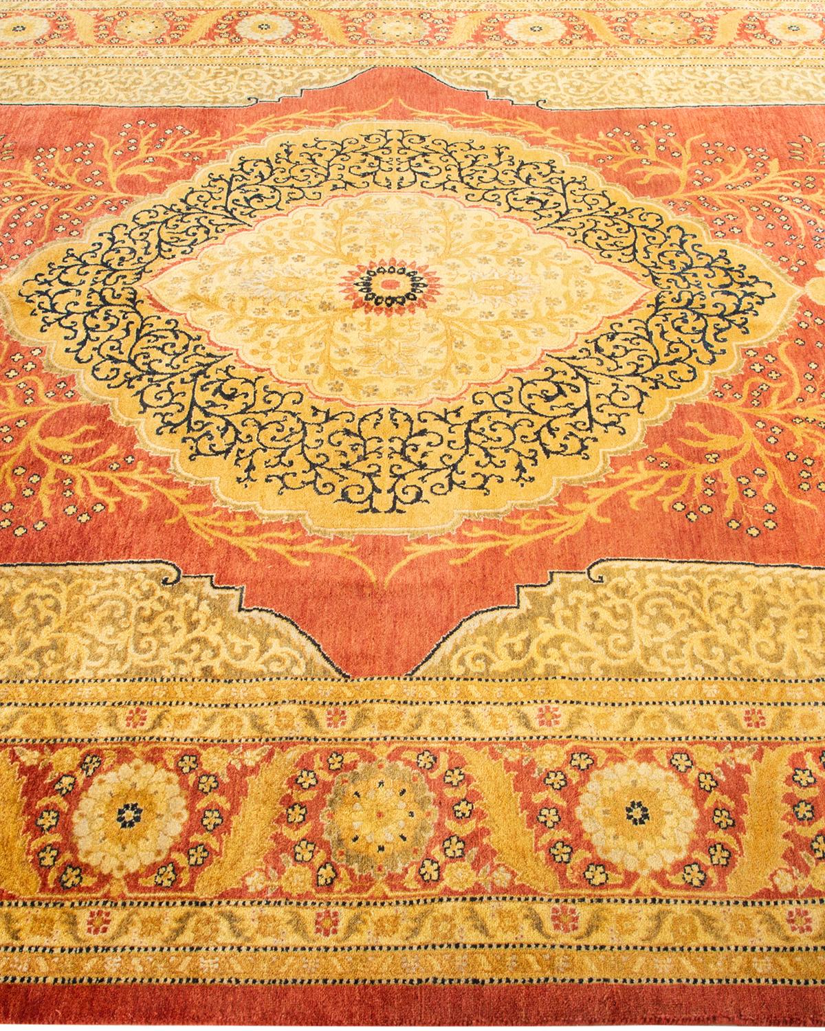 Tapis Mogul orange à motifs floraux noués à la main, unique en son genre Neuf - En vente à Norwalk, CT