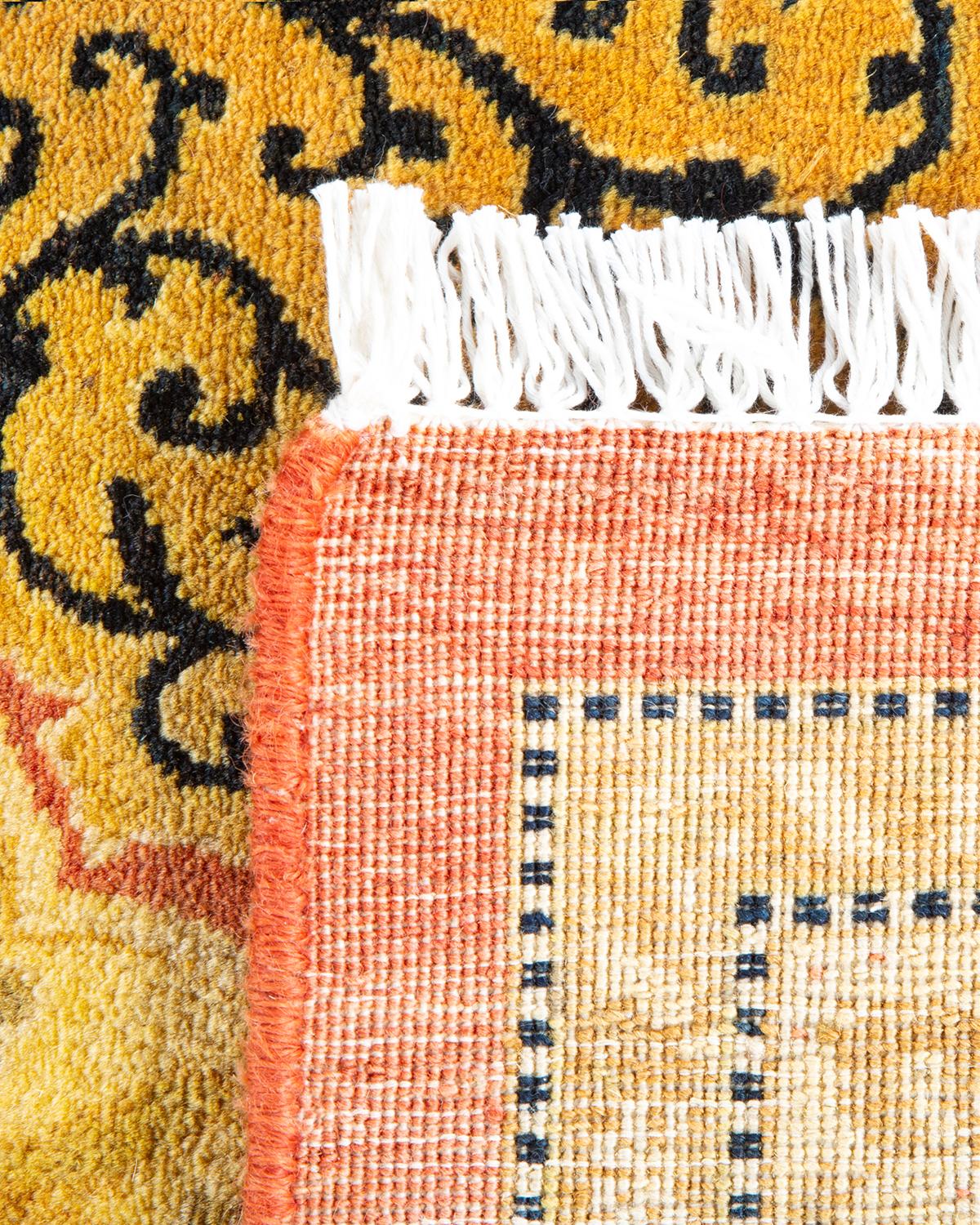 XXIe siècle et contemporain Tapis Mogul orange à motifs floraux noués à la main, unique en son genre en vente