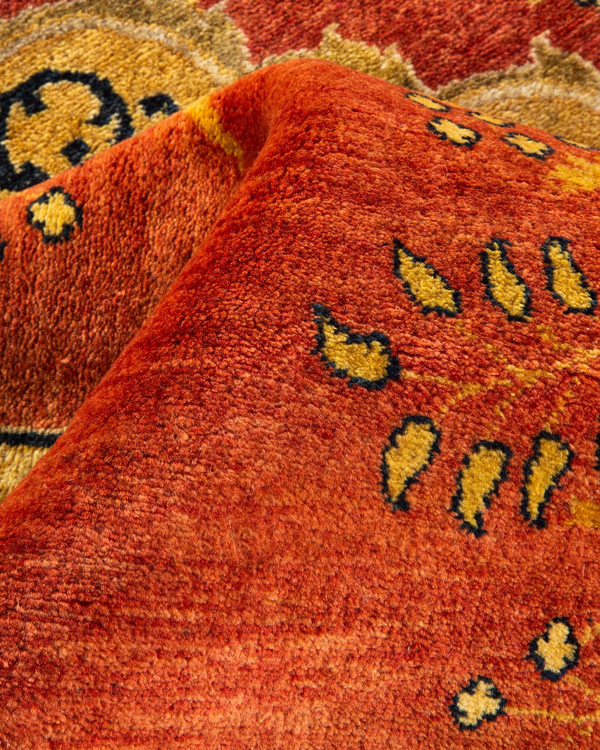 Tapis Mogul orange à motifs floraux noués à la main, unique en son genre en vente 1