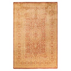 One-Of-A-Kind Hand Knotted Floral Mogul Orange Area Rug