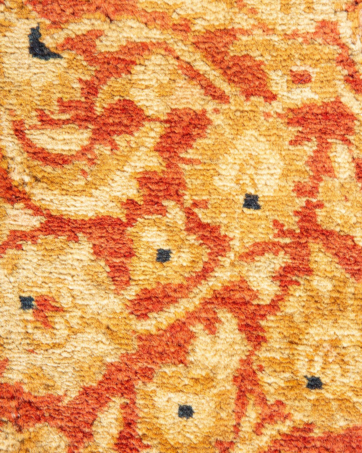 Pakistani One-of-a-Kind Hand Knotted Floral Mogul Orange Area Rug For Sale