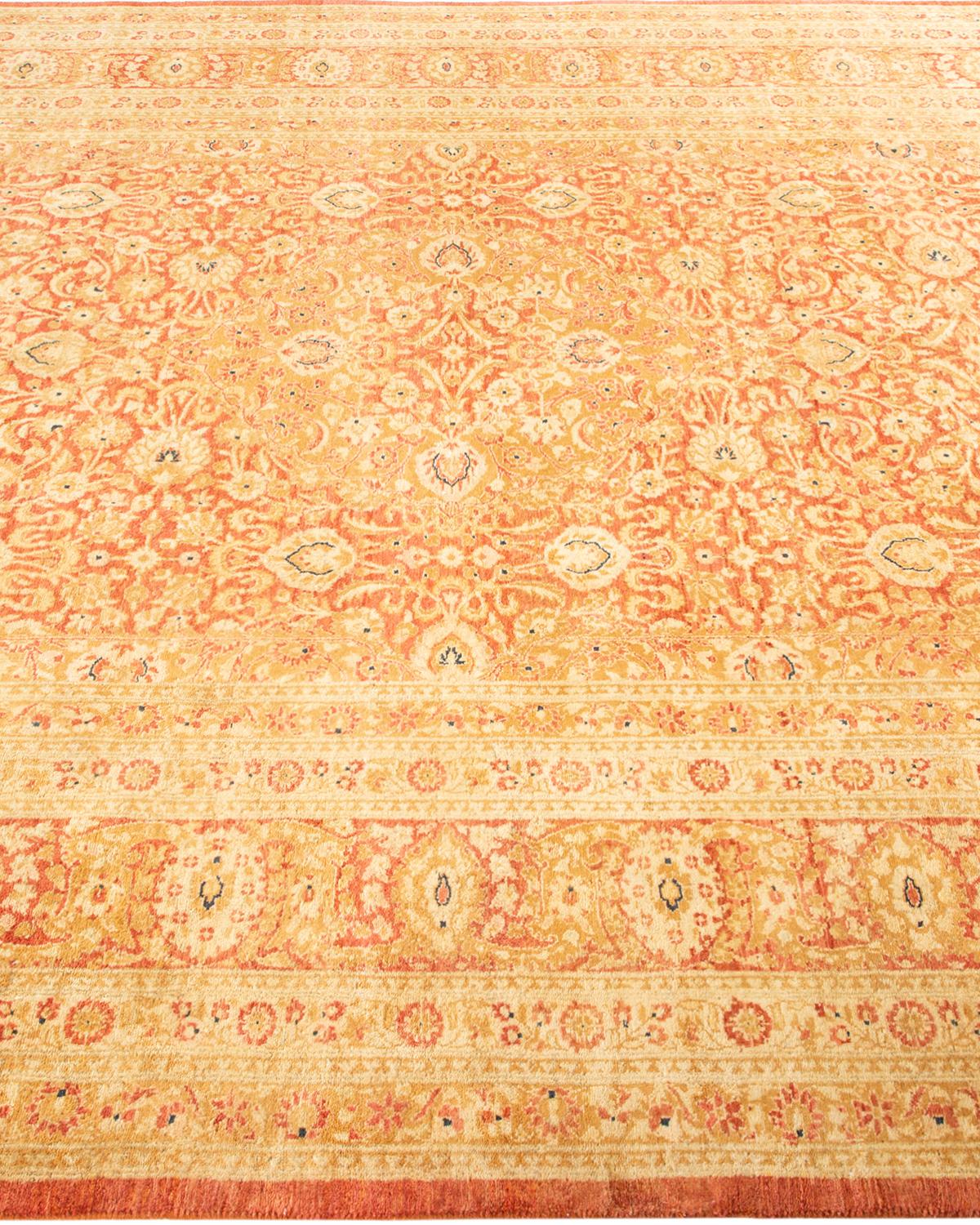One-of-a-Kind Hand Knotted Floral Mogul Orange Area Rug In New Condition For Sale In Norwalk, CT