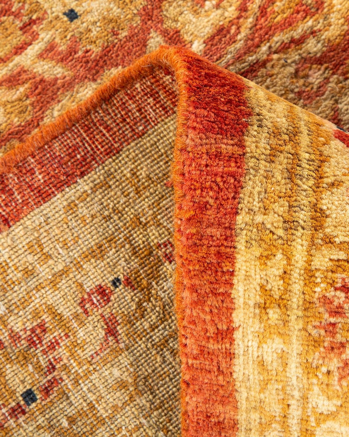 Wool One-of-a-Kind Hand Knotted Floral Mogul Orange Area Rug For Sale