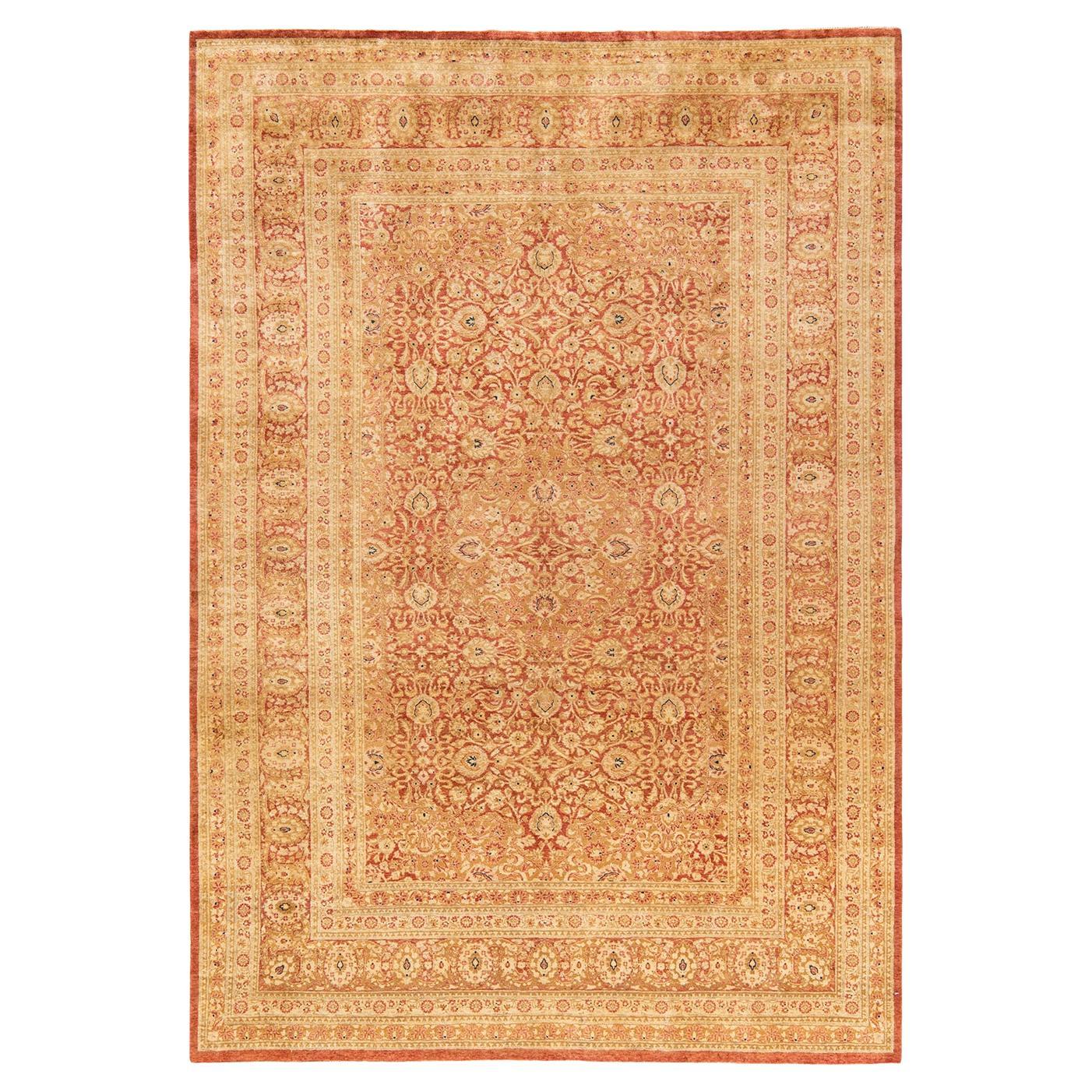 One-of-a-Kind Hand Knotted Floral Mogul Orange Area Rug