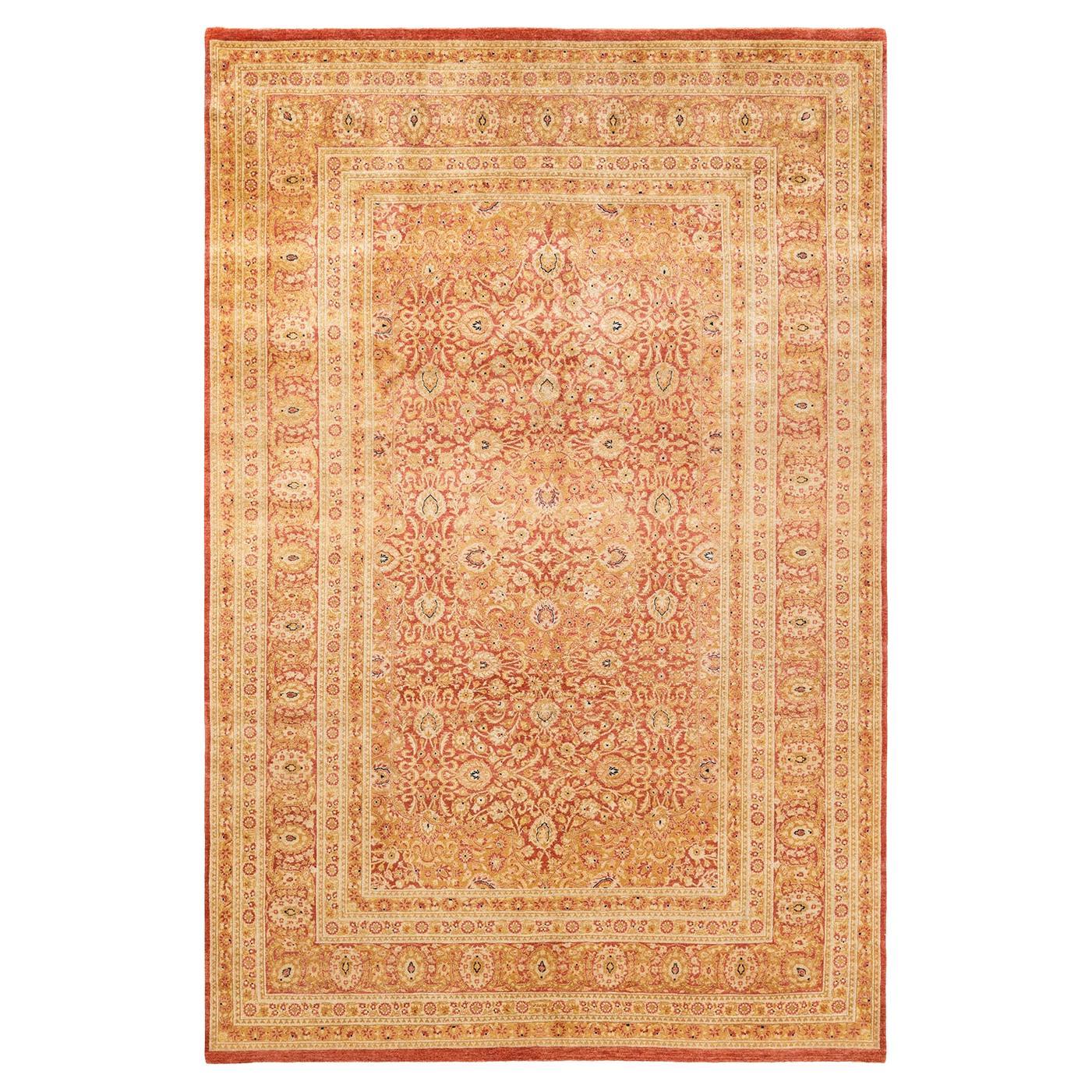 One-of-a-kind Hand Knotted Floral Mogul Orange Area Rug