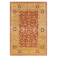 One-Of-A-Kind Hand Knotted Floral Mogul Orange Area Rug