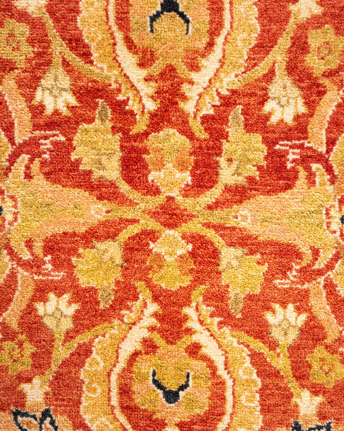 Pakistani One-Of-A-Kind Hand Knotted Floral Mogul Orange Area Rug