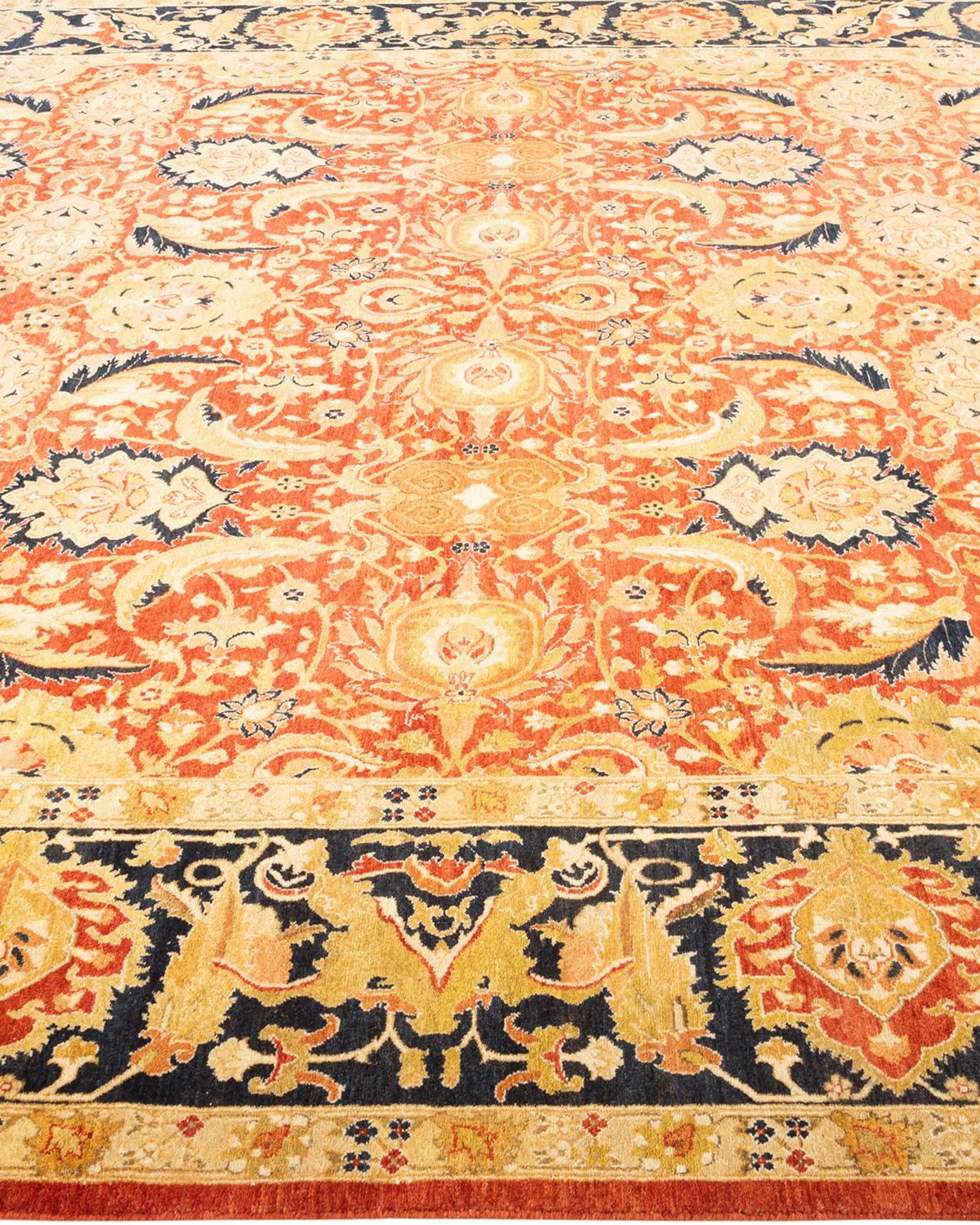 One-Of-A-Kind Hand Knotted Floral Mogul Orange Area Rug In New Condition For Sale In Norwalk, CT