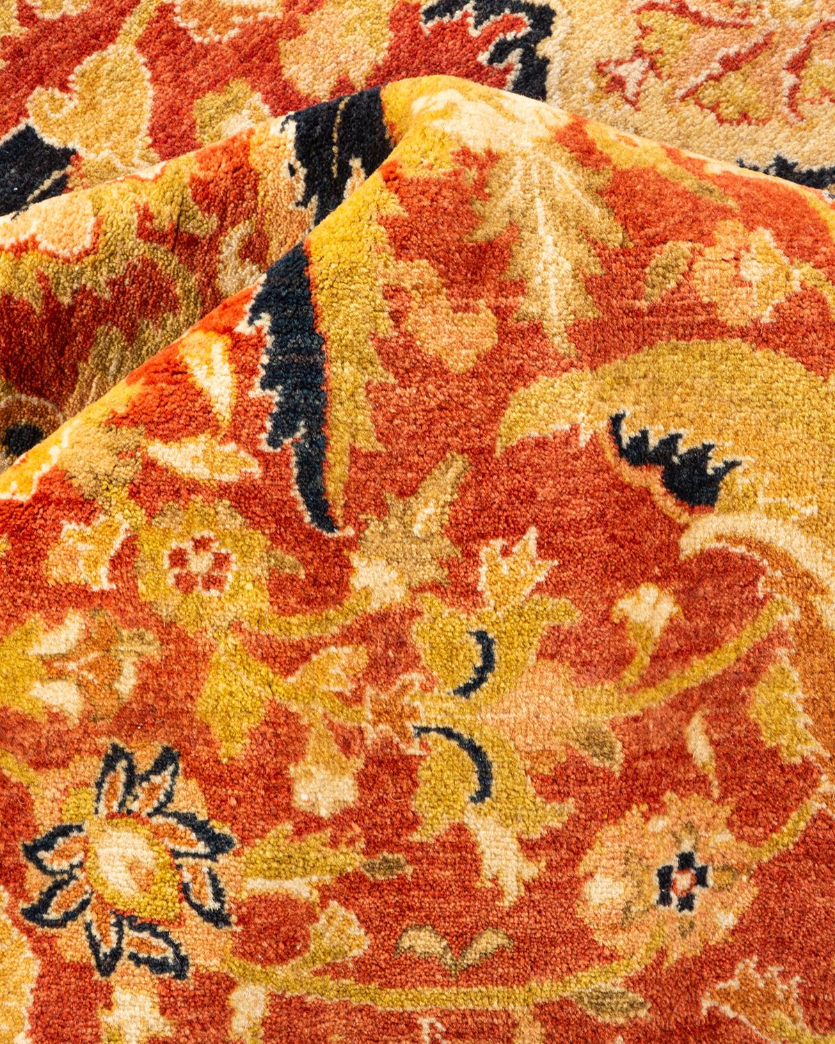 One-Of-A-Kind Hand Knotted Floral Mogul Orange Area Rug 1