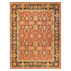 One-Of-A-Kind Hand Knotted Floral Mogul Orange Area Rug