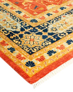 One-Of-A-Kind Hand Knotted Floral Mogul Orange Area Rug