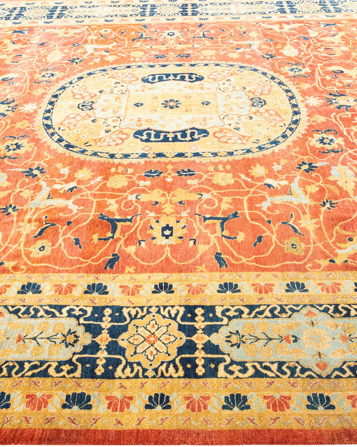 Tapis Mogul orange à motifs floraux noués à la main, unique en son genre Neuf - En vente à Norwalk, CT