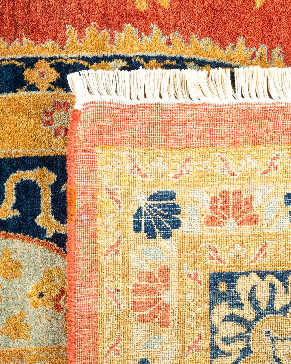 XXIe siècle et contemporain Tapis Mogul orange à motifs floraux noués à la main, unique en son genre en vente