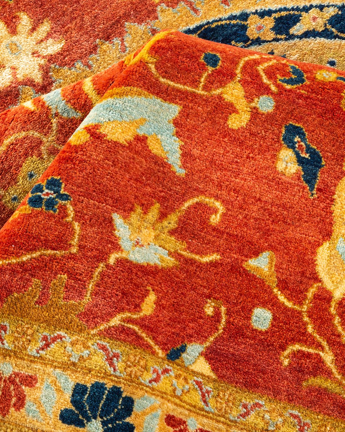 Tapis Mogul orange à motifs floraux noués à la main, unique en son genre en vente 1