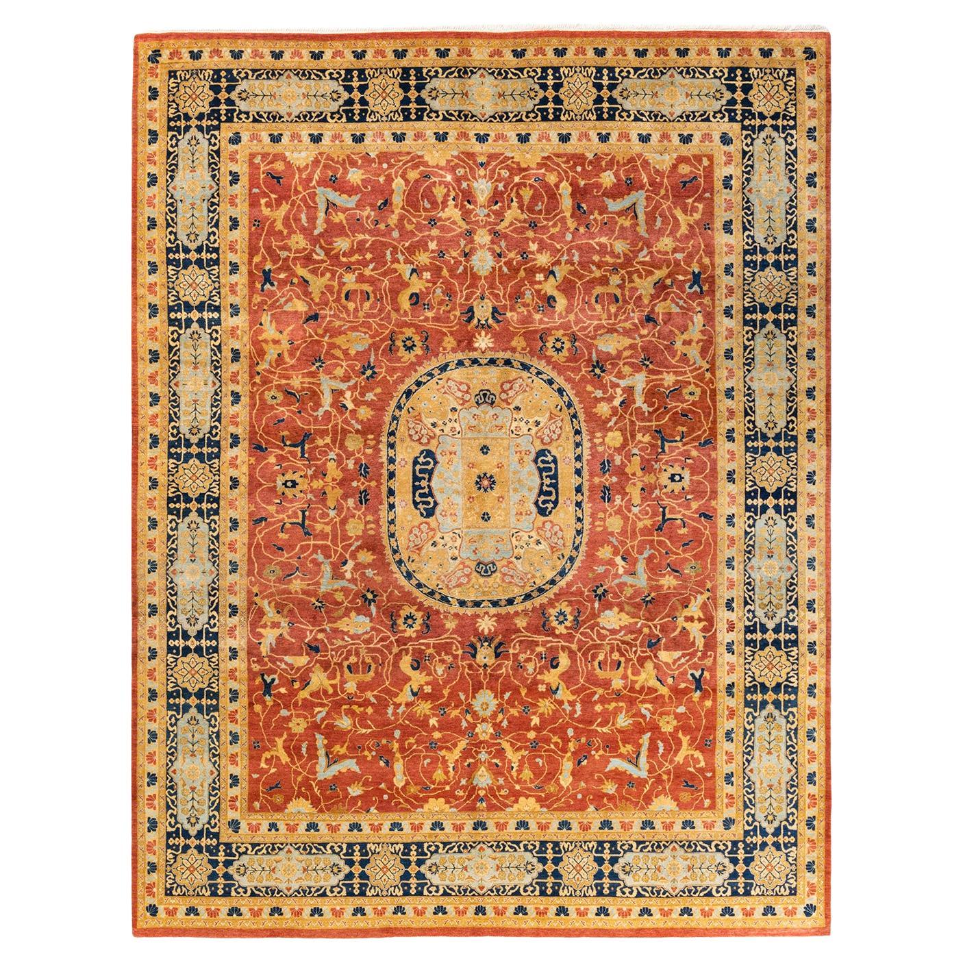 One-Of-A-Kind Hand Knotted Floral Mogul Orange Area Rug