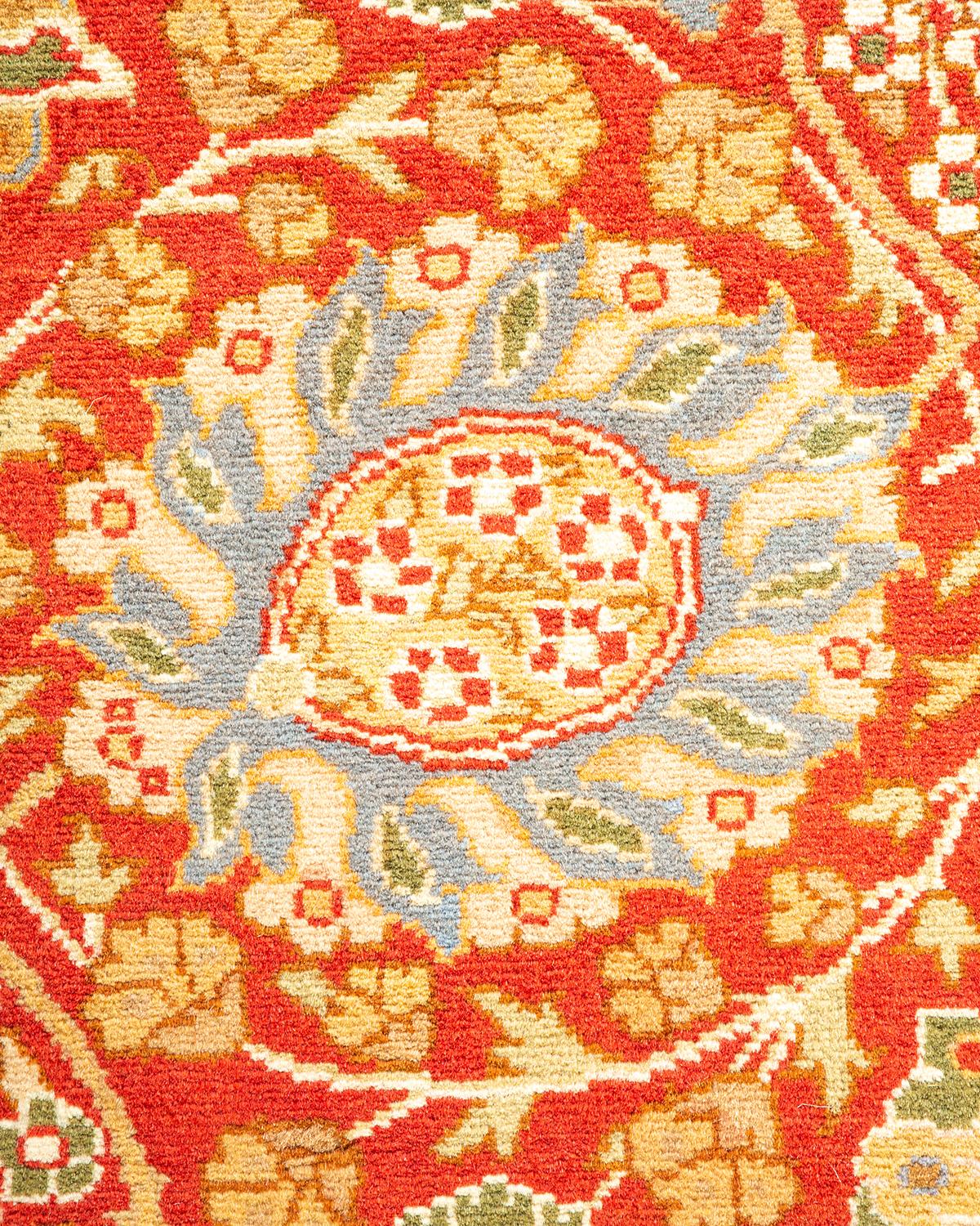 Pakistani One-of-a-kind Hand Knotted Floral Mogul Orange Area Rug For Sale