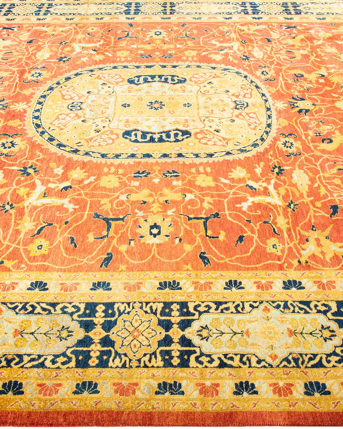 One-Of-A-Kind Hand Knotted Floral Mogul Orange Area Rug In New Condition In Norwalk, CT