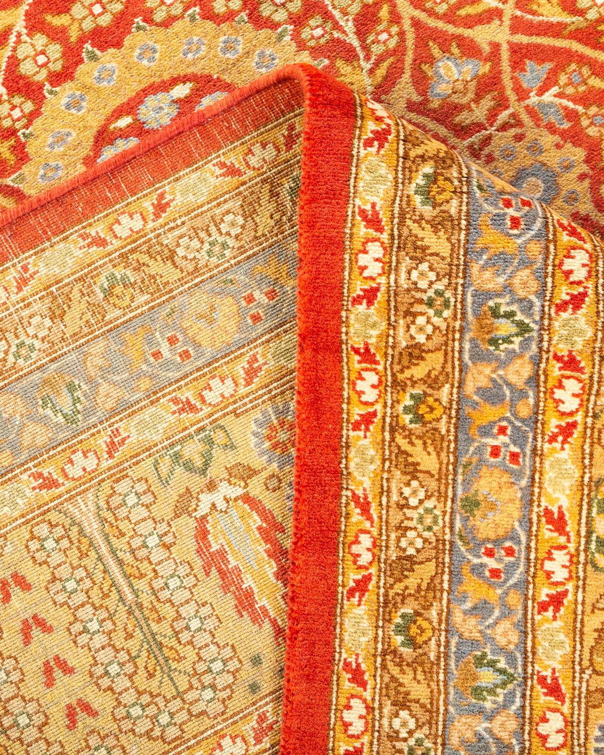 Wool One-of-a-kind Hand Knotted Floral Mogul Orange Area Rug For Sale